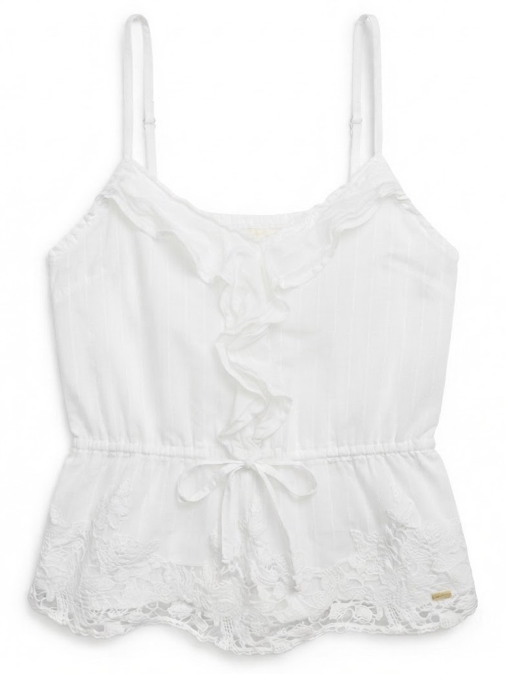 Gilly Hicks White Ruffle-Front Lace-Trim Cami medium